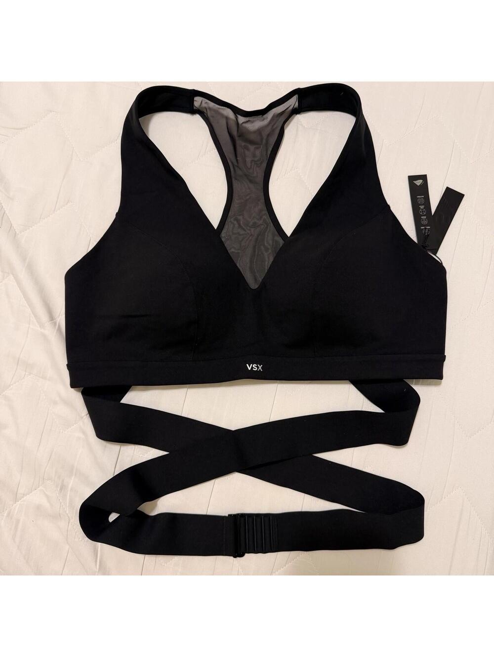 Victoria's Secret VSX Sport Bra XL Plunge Wrap Light Support Racerback Black